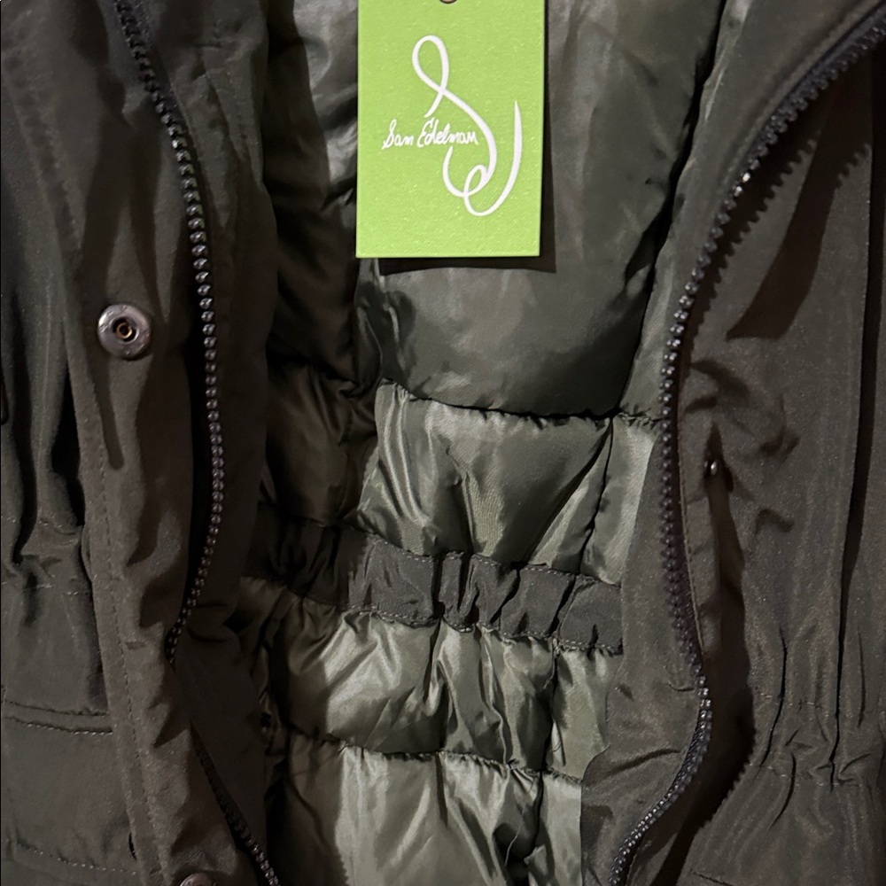 Sam Edelman Dark Green Puffer Coat with Black Faux Fur - Picture 6 of 8